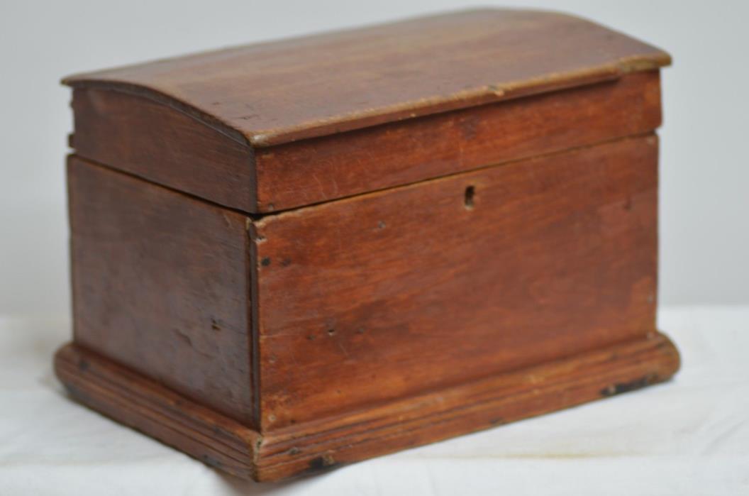 Small Antique Dome Top Pine Document Box Chest in Original Red Paint  Circa 1870