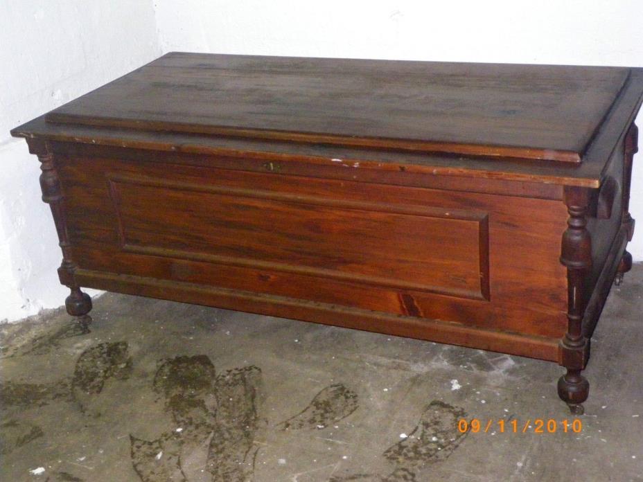 Antique Wood Cedar Chest Turned legs w/castors VGC