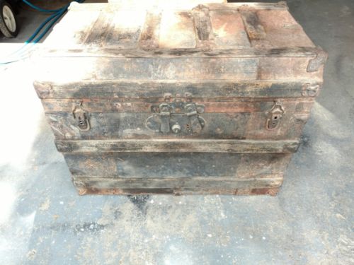 Vintage Polish Or Russian Wood And Tin Steamer Trunk