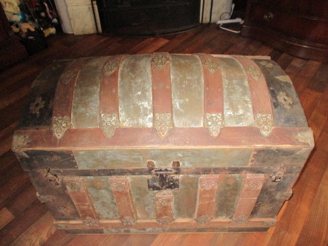 YOUR 1800's Focal Point; Metal Inlay Camel Back Steamer Trunk PICK-UP-ONLY!