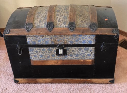 Vintage 1800's Metal Inlay Camel Back Steamer Trunk - Chest (Extremely Rare)
