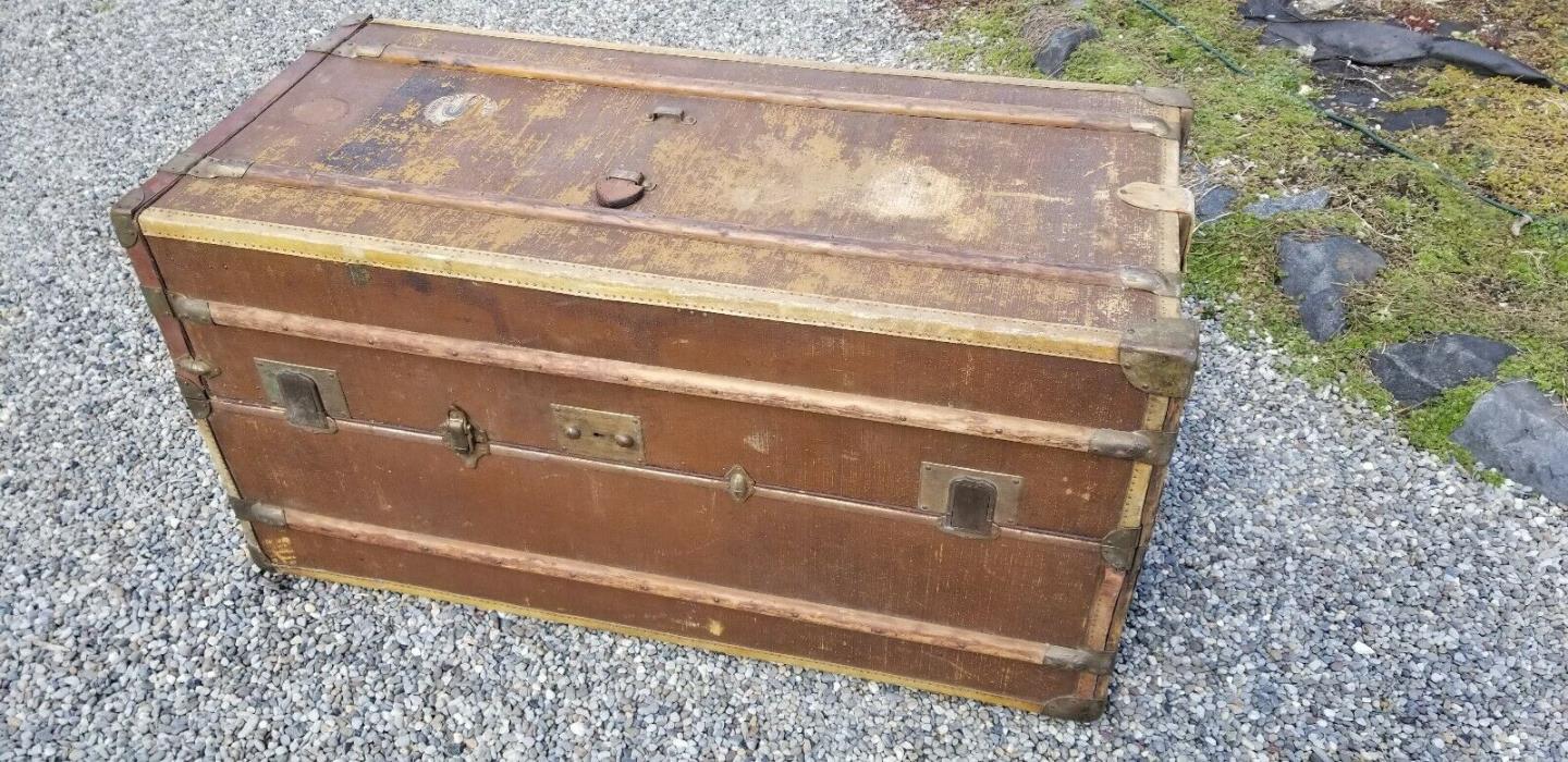 Vintage Schutz-Marke Madler Koffer Wardrobe Trunk - Travel Chest - Round Top