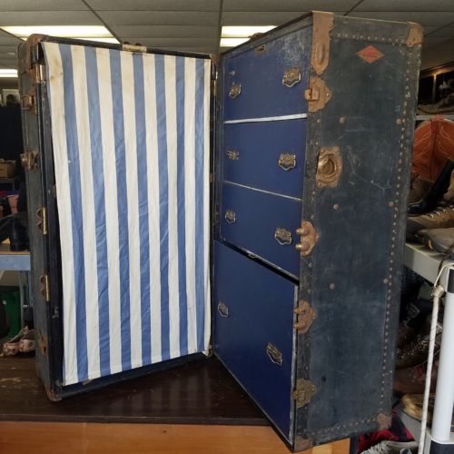 Antique Early 1900's Henry Likly Steamer Wardrobe Travel Trunk USA Full Size