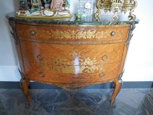 LOUIS XV Style Inlaid Bombay Chest/Dresser With Marble Top & Ormolu Mounts