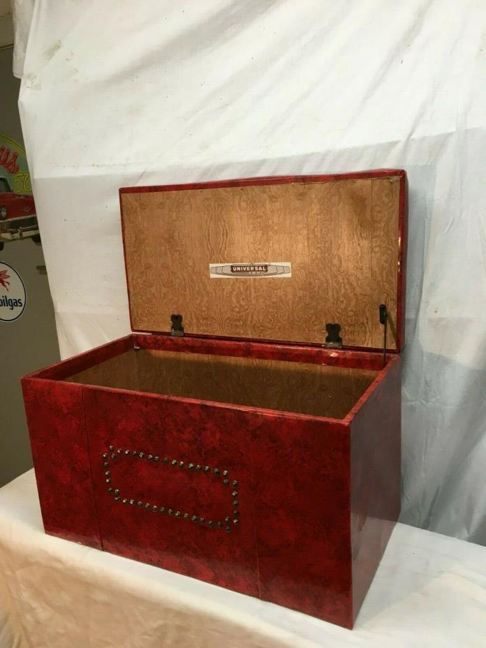 Vintage 1950s Naugahyde Storage Trunk Stool Ottoman Red Blanket Chest Universal