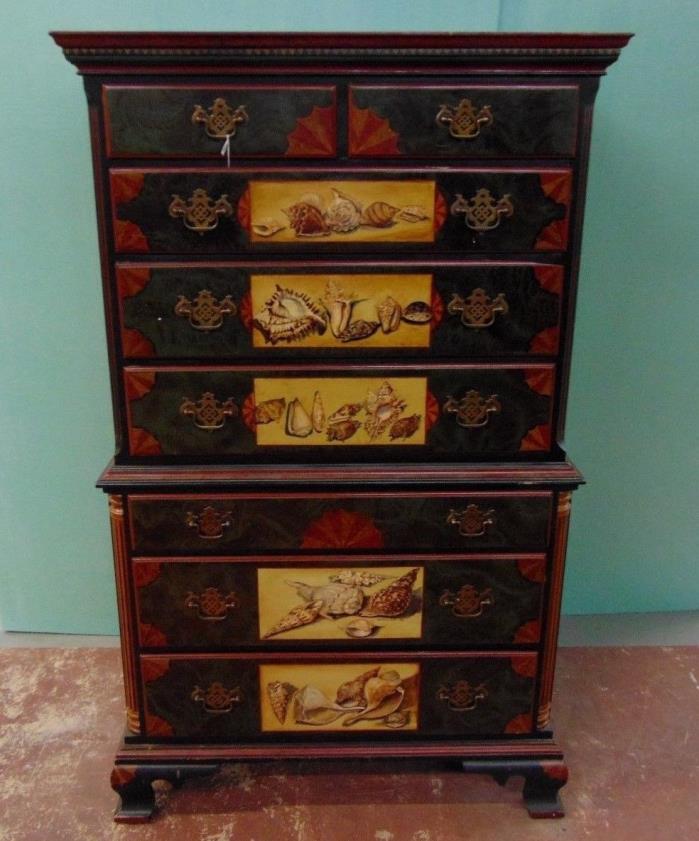 Vintage Vinegar Paint Chest of Drawers-Sea Shells-Beach-Lake-Decor-Motif