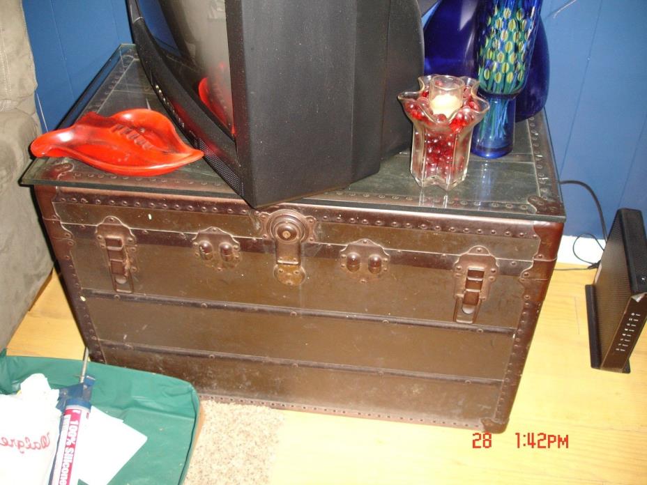 Antique All Wood Steamer Trunk with1/2 inch glass top