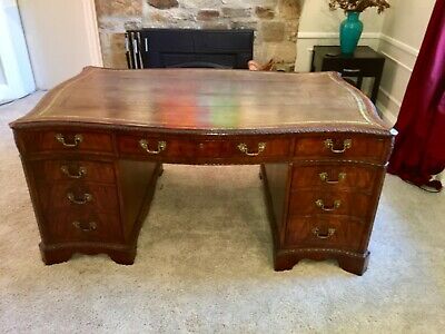 Georgian Partners Desk in Exquisite Flame Mahogany - London made circa 1820