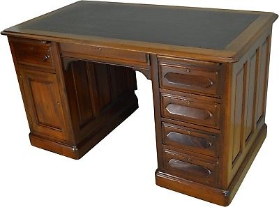 17213 Victorian Walnut Raised Panel Flat Top Desk