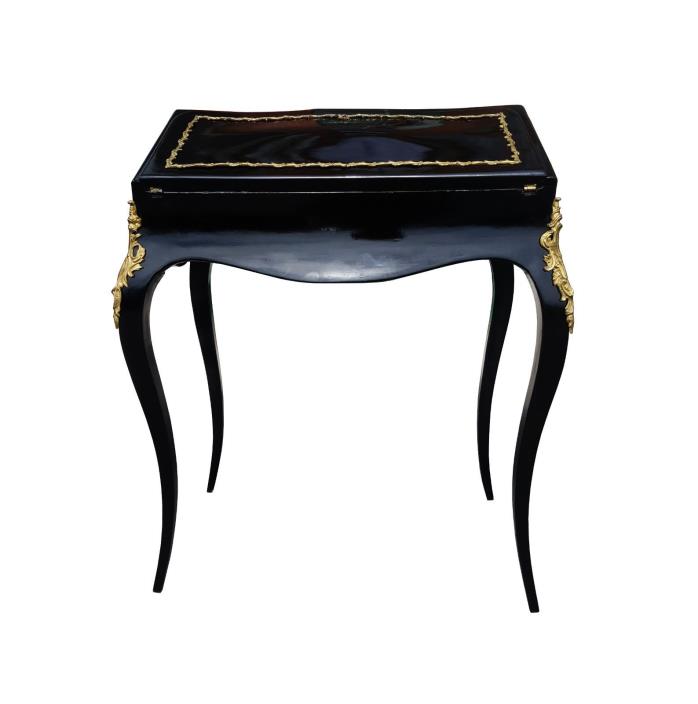 French Louis XV black lacquer antique secretary desk