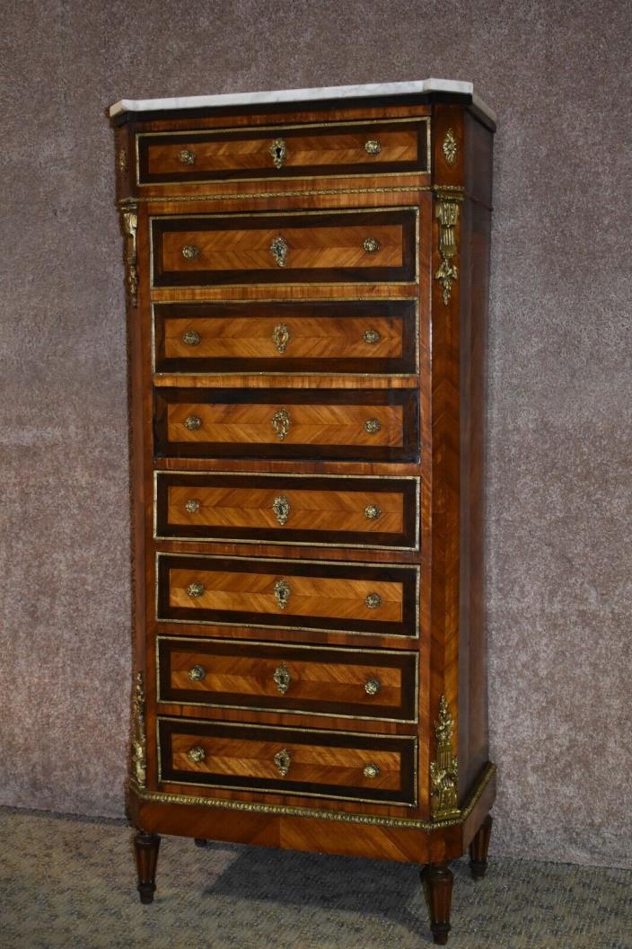 Antique Inlaid French Marble Top Abattant w/Brass Ormolu