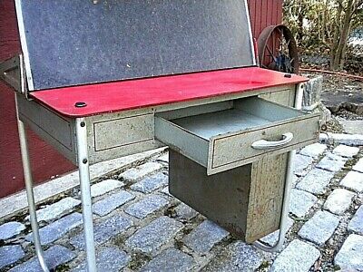 Vintage! Metal Childs School Desk With Lift-Up Blackboard And Front Drawer Look!