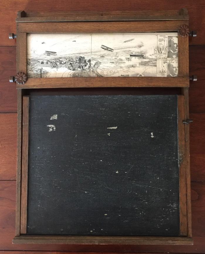 Antique Chalk Board Teaching Aid Oak Scroll Desk, Powers Myers & Co. Circa 1913
