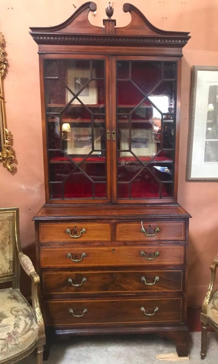 Late Georgian or Regency inlaid mahogany chest with bookcase - early 19th C