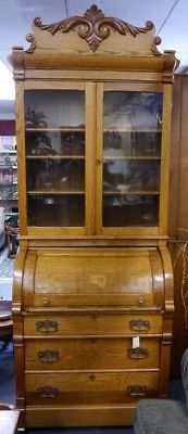 Barrel Front Oak Desk with Bookcase