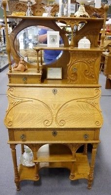 Antique Oak Drop Front Secretary Desk