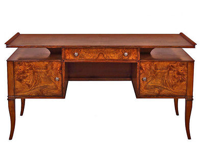 Custom James Mont Inspired French Art Deco Burled Walnut Executive Table Desk