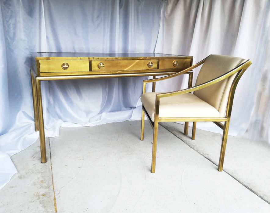 Bernard Rohone for Mastercraft Brass Desk and Chair, Mid-Century Modern