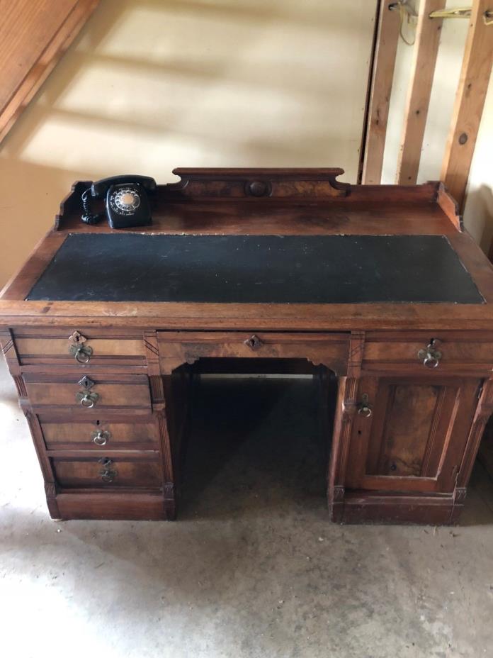 Antique English Walnut Leather Top Desk