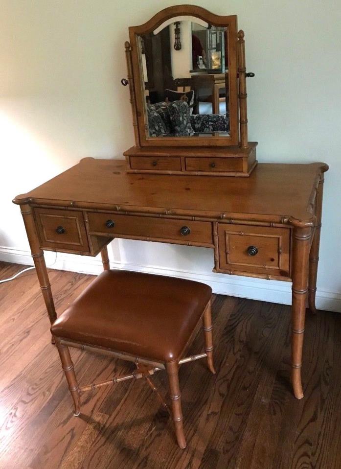 Vintage Ethan Allen British Colonial Faux Bamboo Chinese Chippendale Desk Vanity