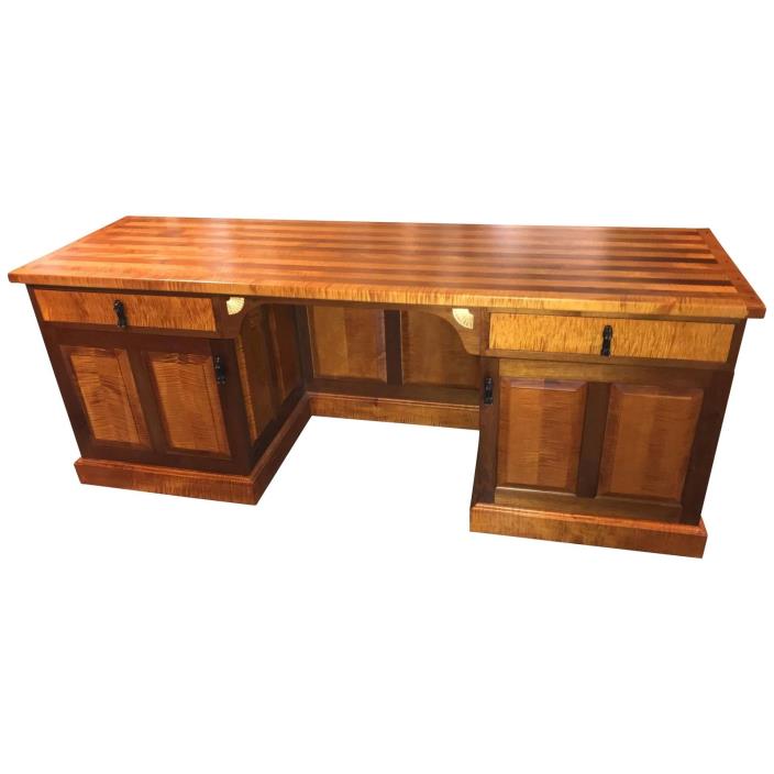 Exceptional Stephen Huneck Custom Tiger Maple and Walnut Desk with Dog Motif