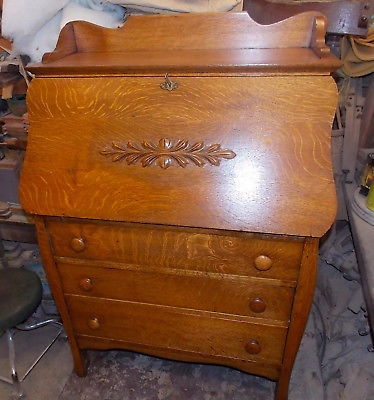 Solid Quartersawn Oak Carved Dropfront Desk