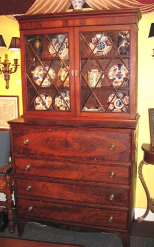 Antique American Federal Mahogany Secretary Bookcase Circa 1800