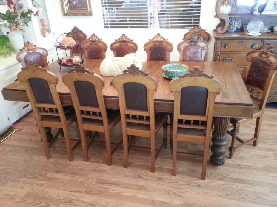 antique oak table  & 12 maching chairs