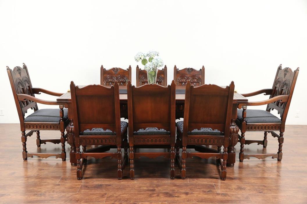 English Renaissance Antique Dining Set, Table, 8 Chairs, Signed Kittinger #29557