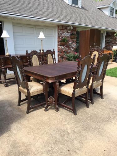 antique dining room set baroque hand carved walnut ~100 years old