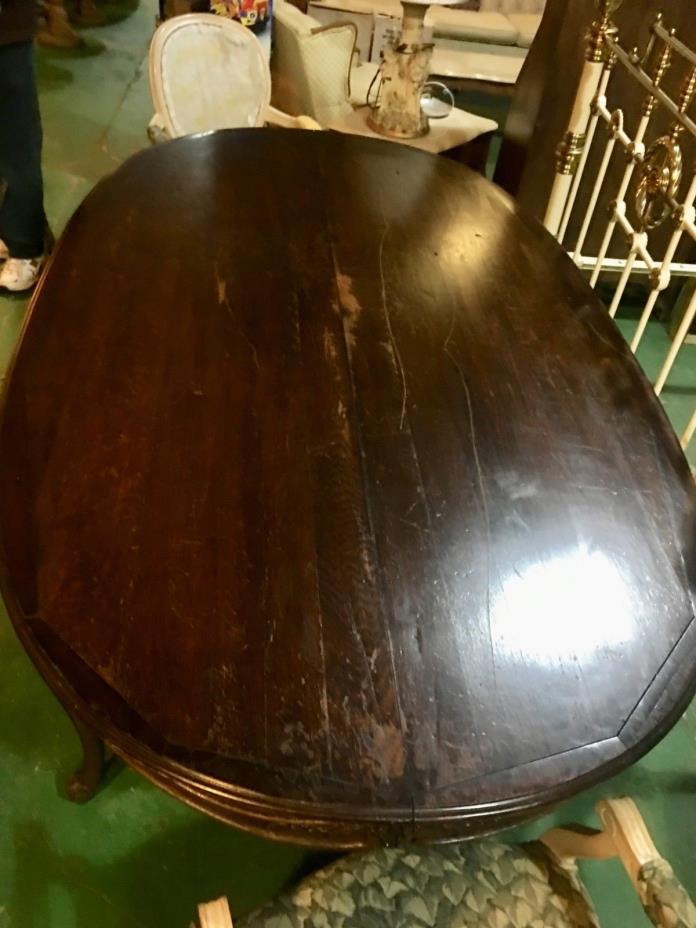Antique Solid Mahogany Dining Table Hand Carved Details Queen Ann Style 7'x4'