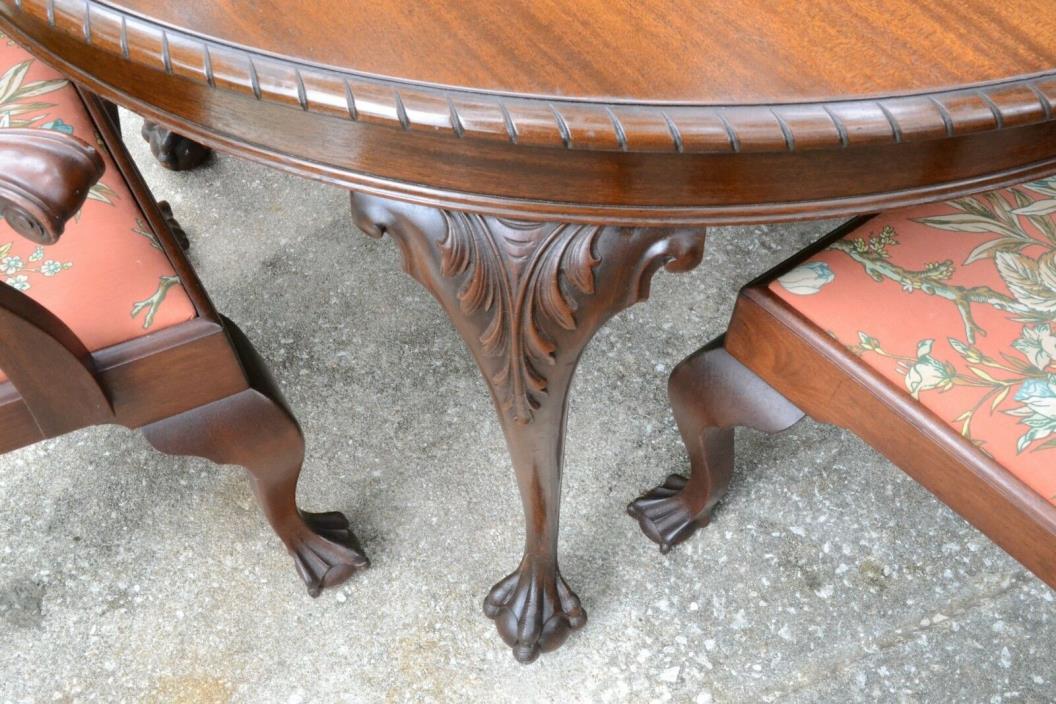 SET Solid Mahogany 6 Chairs ANTIQUE Round DINING BANQUET Table Carved BALL CLAW