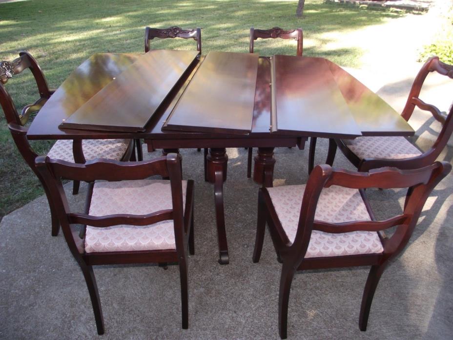 Vtg Craddock mahogany drop leaf dining table & carved chairs 3 additional leaves