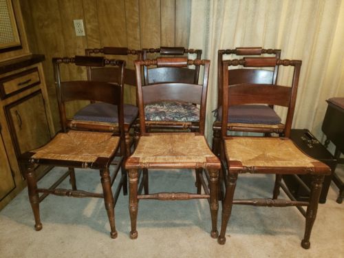 6 Antique Ladderback Hitchcock Chairs With Rush Seats High Point Bending Co