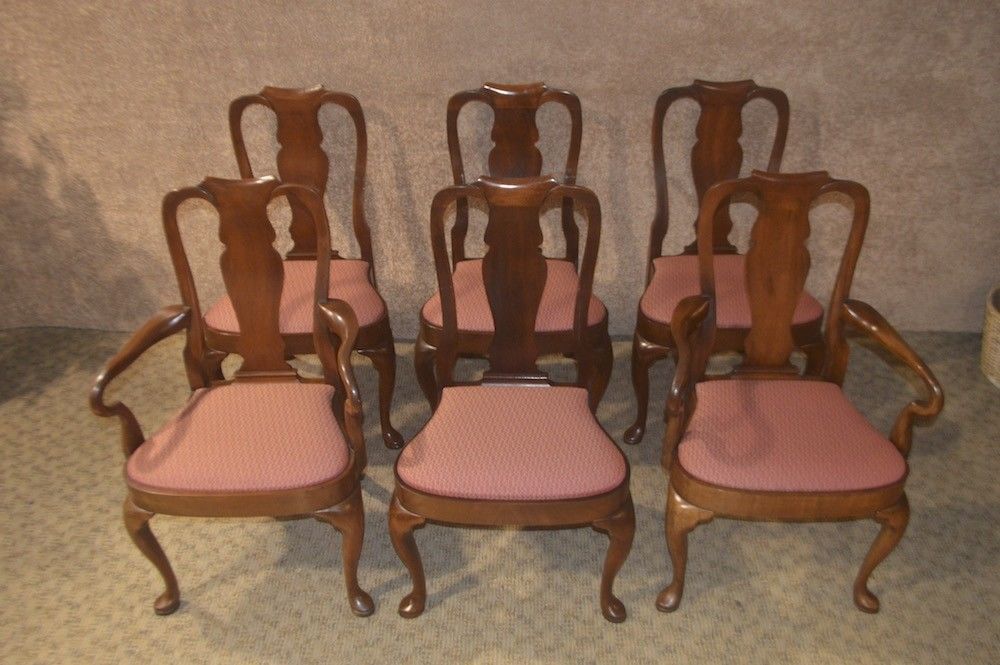 Vintage Solid Mahogany Shaped Queen Anne Dining Chairs
