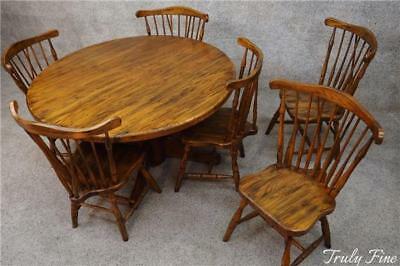 Superior Quality Amish Crafted Round Oak Farm Table & 6 Solid Oak Windsor Chairs