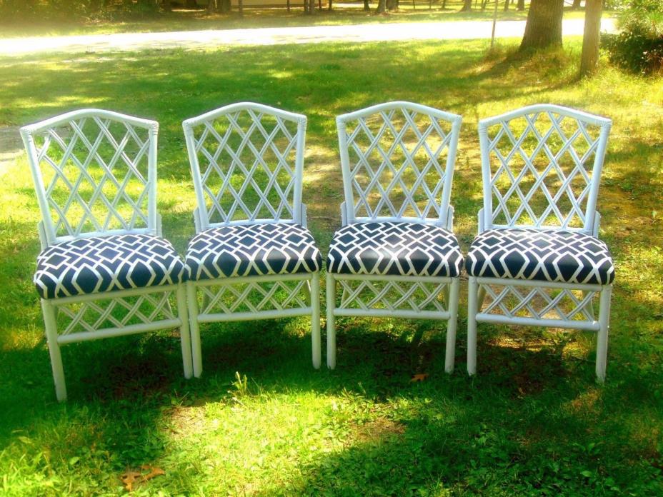 Set 4 Vintage Bamboo Rattan Chippendale Dining Chairs ~ Rattan Specialties Inc.