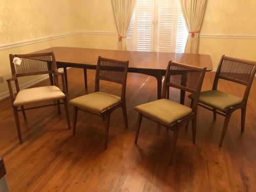 Wonderful Vintage Mid Century Modern Drexel Table 3 Leaves 4 Chairs 8'9