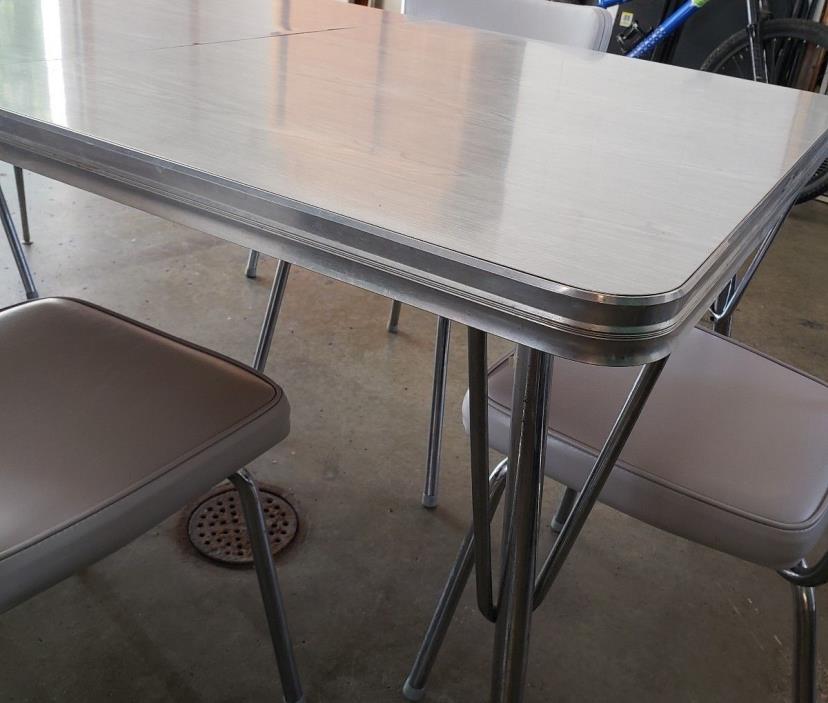 Vintage Chrome Table & Six Chairs Gray Formica/Tubular Chrome Mid-Century