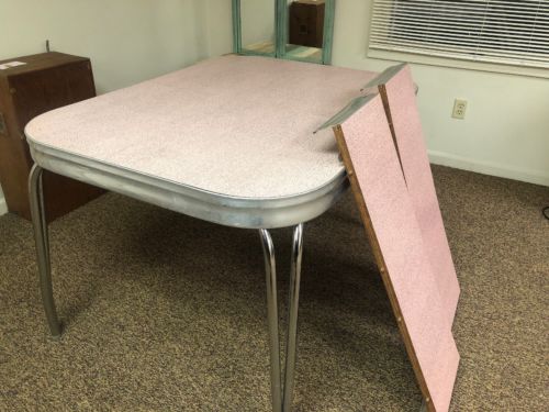 1950s Pink Chrome & Formica Kitchen Table Rare. Comes With 2 Leaves To Expand