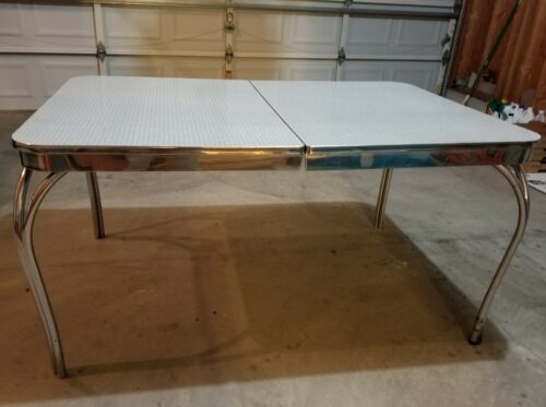 Vintage 1950s Retro Formica Chrome Trim Gray Design Dinette Kitchen Table