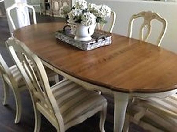 ETHAN ALLEN Country French Dining TABLE with leaf and painted apron and legs