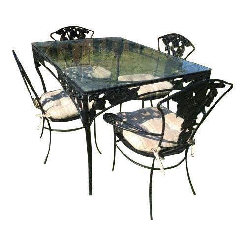 Woodard Pomegranate Vintage Wrought Iron Patio Table/ 4 Chair Dining -No glass