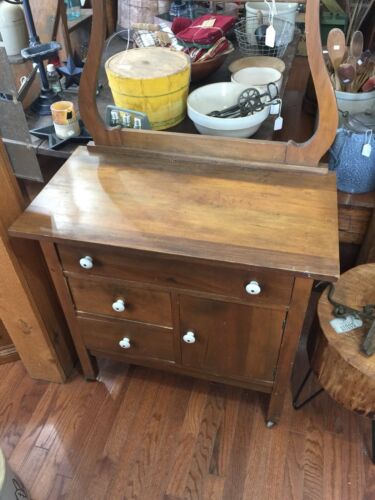 Antique Pine Commode With Towel Bar