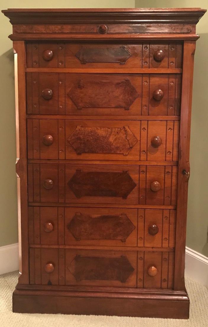 Victorian Burled Walnut Antique Dresser / Eastlake style  Side Lock Desk Key