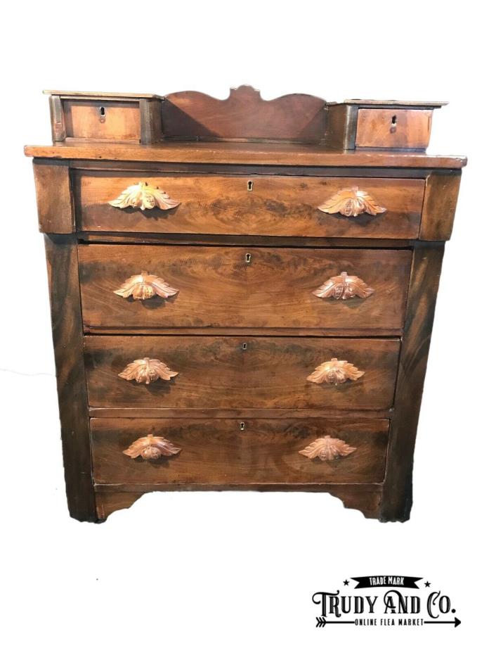 Victorian Antique Chest or Dresser, Carved Pulls