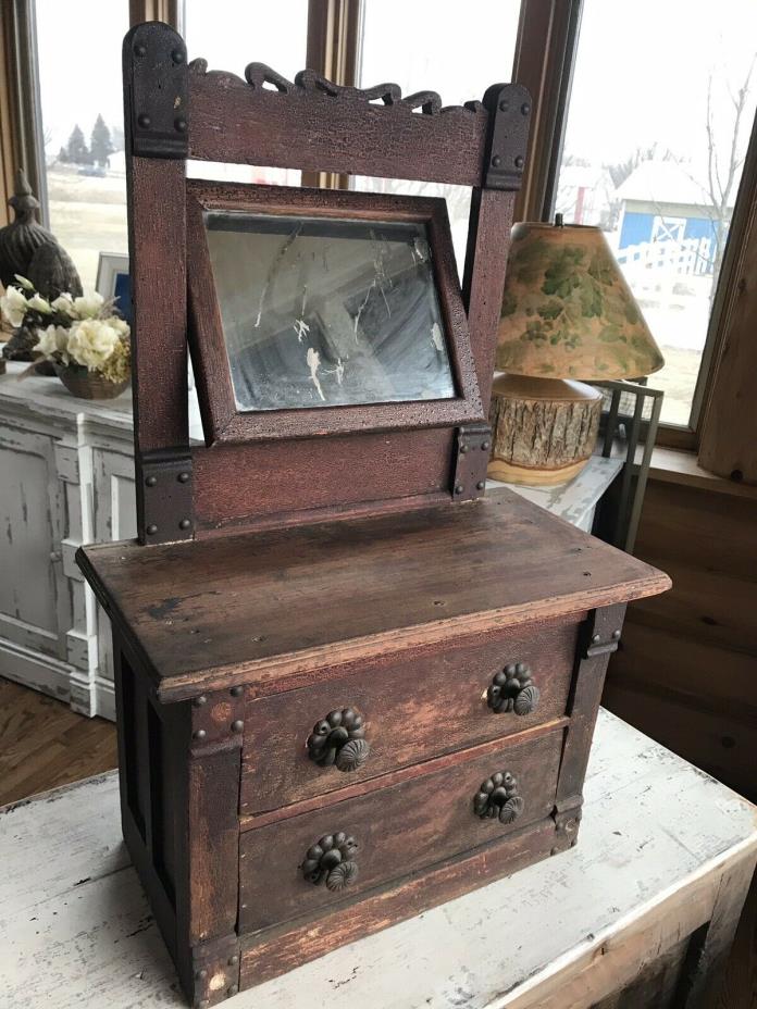 Antique Victorian Dressing Table Top Vanity Mirror 2 Drawers