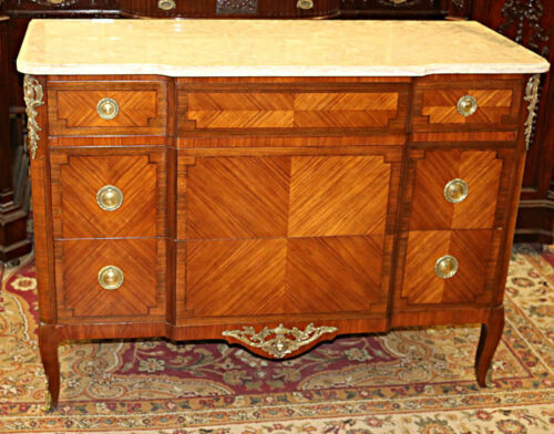 Beautiful Satinwood French Louis XVI Marble Top Commode Dresser Foyer Chest
