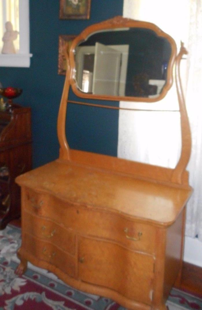 Vintage Birdseye Maple Washstand /Commode Chest With Mirror