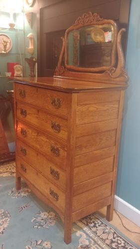 Early 1900's Antique Tiger Oak Chest of Drawers and Mirror